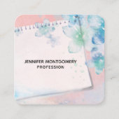  blauwe bloemen op roze achtergrond vierkante visitekaartje (Voorkant)