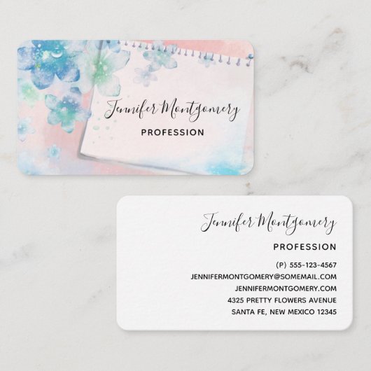  blauwe bloemen op roze achtergrond visitekaartje (Voorkant / Achterkant)