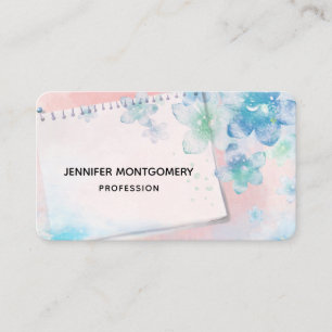  blauwe bloemen op roze achtergrond visitekaartje