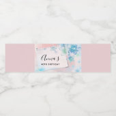 blauwe bloemen op roze achtergrond waterfles etiket (Enkel label)