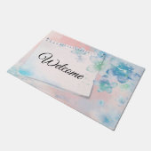  Blauwe Bloemen op Roze Achtergrond Welkom Deurmat (Schuin)