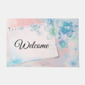  Blauwe Bloemen op Roze Achtergrond Welkom Deurmat (Voorkant)
