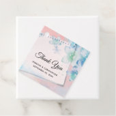 Blauwe Bloemen op Roze Bruiloft Bedankjes Labels (In situ)