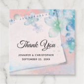 Blauwe Bloemen op Roze Bruiloft Bedankjes Labels (Voorkant)