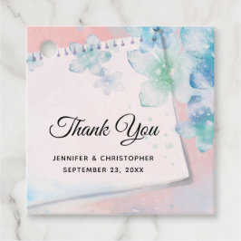  Blauwe Bloemen op Roze Bruiloft Bedankjes Labels