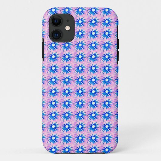 blauwe bloemen op roze hoesje (Achterkant)