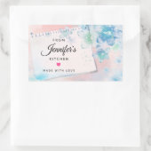  blauwe bloemen op roze keuken rechthoekige sticker (Tas)