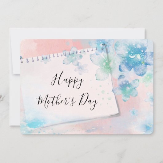  Blauwe Bloemen op Roze Moederdag Feestdagenkaart (Voorkant)