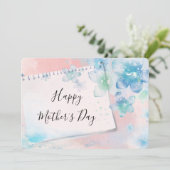  Blauwe Bloemen op Roze Moederdag Feestdagenkaart (Staand voorkant)