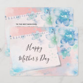  Blauwe Bloemen op Roze Moederdag Feestdagenkaart (Voorkant / Achterkant)