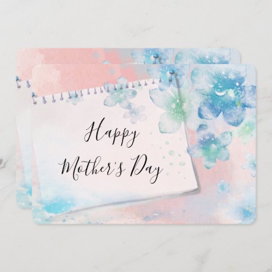Blauwe Bloemen op Roze Moederdag Feestdagenkaart (Voorkant / Achterkant)