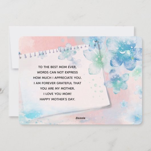 Blauwe Bloemen op Roze Moederdag Feestdagenkaart (Achterkant)