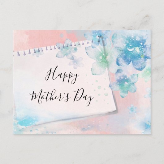  Blauwe Bloemen op Roze Moederdag Feestdagenkaart (Voorkant)