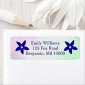 Blauwe bloemen op scherm etiket (Insitu)