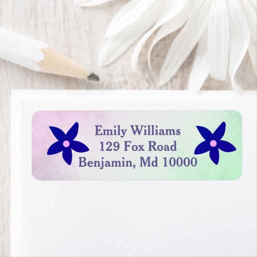 Blauwe bloemen op scherm etiket (Insitu)