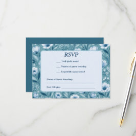 Blauwe Bloemen op Turquoise Blauwe Achtergrond RSVP Kaartje