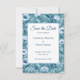 Blauwe Bloemen op Turquoise Blauwe Achtergrond Save The Date