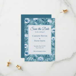 Blauwe Bloemen op Turquoise Blauwe Achtergrond Save The Date