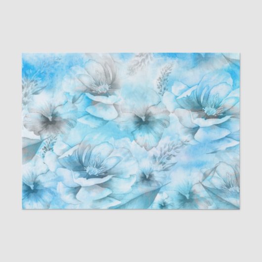 Blauwe Bloemen Op Water Tissuepapier (Voorkant)