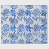 Blauwe  bloemen op wit cadeaupapier (Vlak)