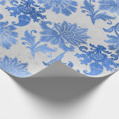 Blauwe  bloemen op wit cadeaupapier (Hoek)