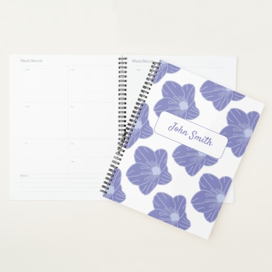 Blauwe bloemen op wit_ Floral Pattern Script Planner (Display)