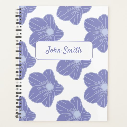Blauwe bloemen op wit_ Floral Pattern Script Planner (Voorkant)