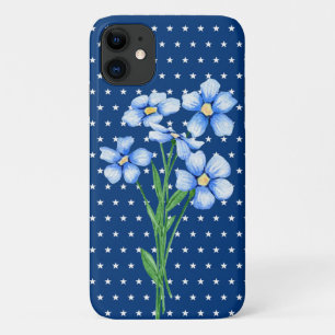 blauwe bloemen op witte sterren Case-Mate iPhone case