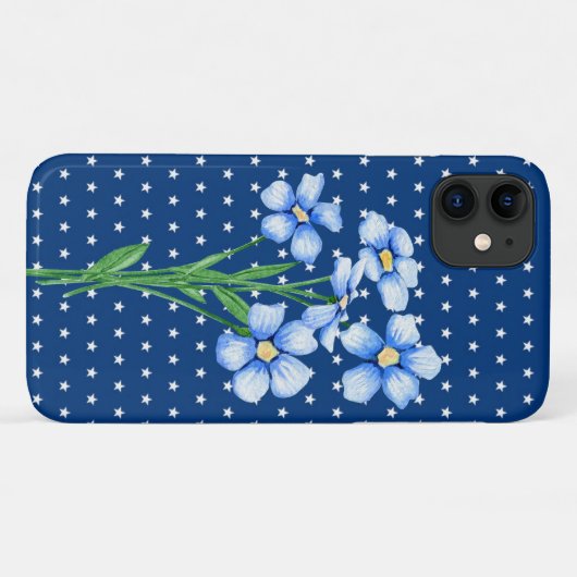 blauwe bloemen op witte sterren Case-Mate iPhone case (Achterkant (horizontaal))