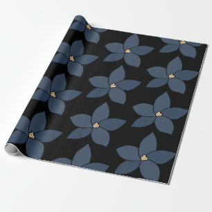 Blauwe bloemen op zwarte achtergrond cadeaupapier