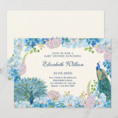 Blauwe bloemen orchidee pecock baby shower kaart (Voorkant / Achterkant)