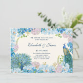 Blauwe bloemen orchidee pecock bruiloft kaart (Staand voorkant)