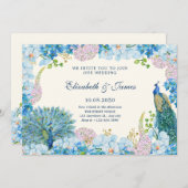 Blauwe bloemen orchidee pecock bruiloft kaart (Voorkant / Achterkant)