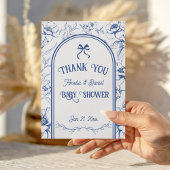 Blauwe Bloemen Ornament  Baby shower Bloem Bedankkaart