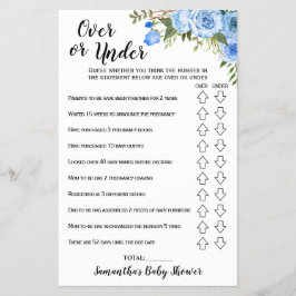 Blauwe Bloemen Over- of onderkaart voor babyshower Flyer