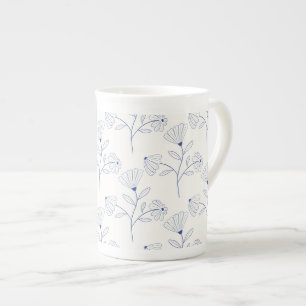 Blauwe bloemen overzicht tekening in inkt porselein kop
