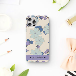Blauwe bloemen, Paarse bloemen, Bloemen, Jouw naam Case-Mate iPhone Case