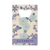 Blauwe bloemen, Paarse bloemen, Bloemen, Jouw naam Creditkaart Flessenopener (Voorkant)