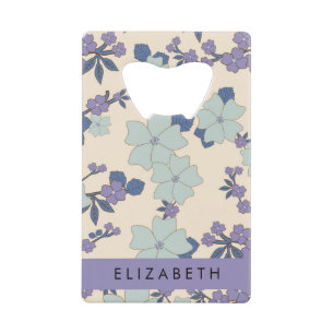 Blauwe bloemen, Paarse bloemen, Bloemen, Jouw naam Creditkaart Flessenopener