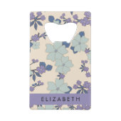 Blauwe bloemen, Paarse bloemen, Bloemen, Jouw naam Creditkaart Flessenopener (Achterkant)