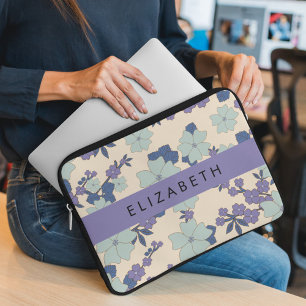 Blauwe bloemen, Paarse bloemen, Bloemen, Jouw naam Laptop Sleeve