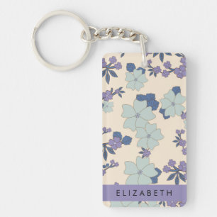 Blauwe bloemen, Paarse bloemen, Bloemen, Jouw naam Sleutelhanger