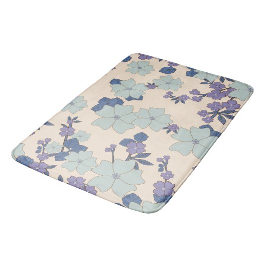Blauwe bloemen, paarse bloemen, Floral Pattern Badmat (Gekanteld)