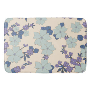 Blauwe bloemen, paarse bloemen, Floral Pattern Badmat