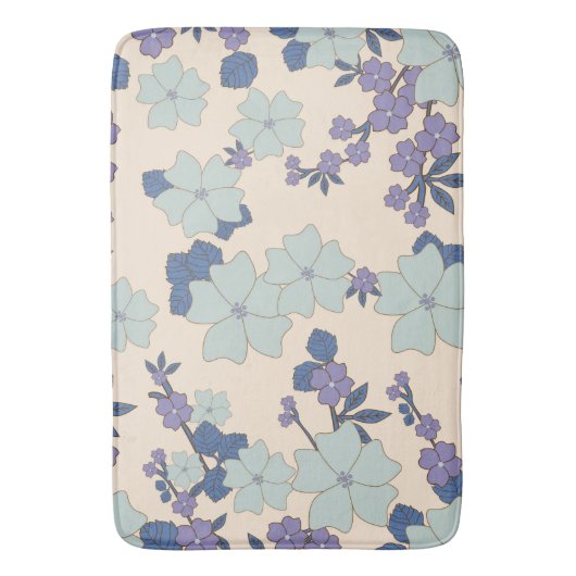 Blauwe bloemen, paarse bloemen, Floral Pattern Badmat (Voorkant Verticaal)