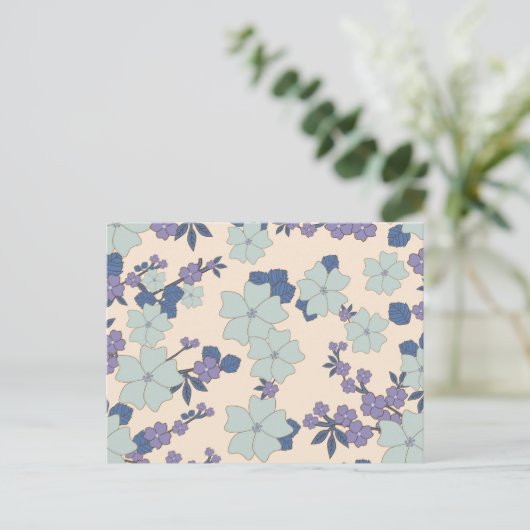 Blauwe bloemen, paarse bloemen, Floral Pattern Briefkaart (Staand voorkant)