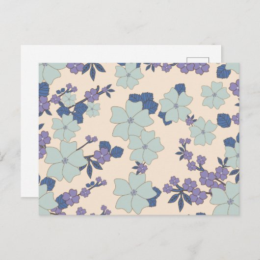 Blauwe bloemen, paarse bloemen, Floral Pattern Briefkaart (Voorkant / Achterkant)