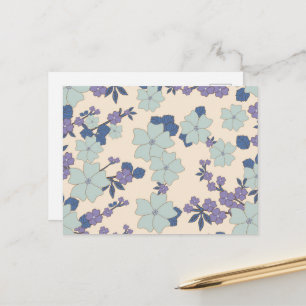 Blauwe bloemen, paarse bloemen, Floral Pattern Briefkaart