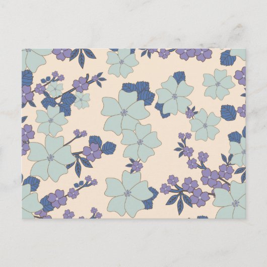 Blauwe bloemen, paarse bloemen, Floral Pattern Briefkaart (Voorkant)