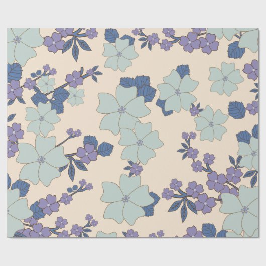Blauwe bloemen, paarse bloemen, Floral Pattern Cadeaupapier (Vlak)